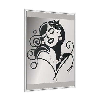 Pearls & Curls4 | Black and White - Framed Matte Canvas Art (black or white frame)