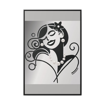 Pearls & Curls4 | Black and White - Framed Matte Canvas Art (black or white frame)