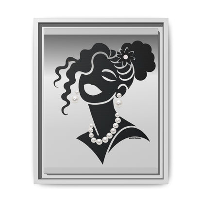 Pearls & Curls 2 | Black and White Framed Matte Canvas Wall Art (black or white frame)