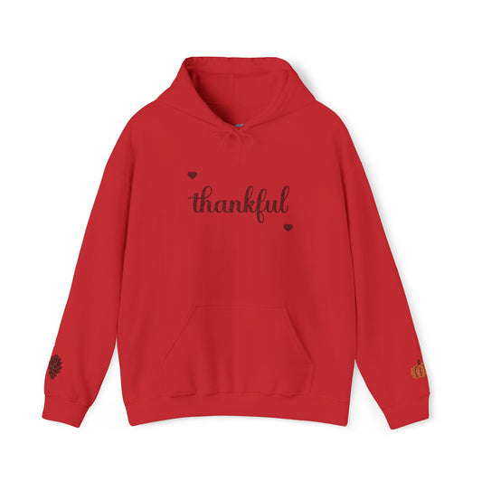 The Thankful Edit1 | Maroon Embroidered Thankful Hoodie, maroon hearts (multiple colors)