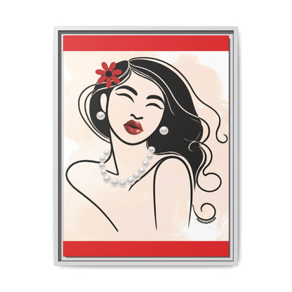 Pearls & Curls3 | Scarlet Kiss - Framed Matte Canvas Art (black or white frame)