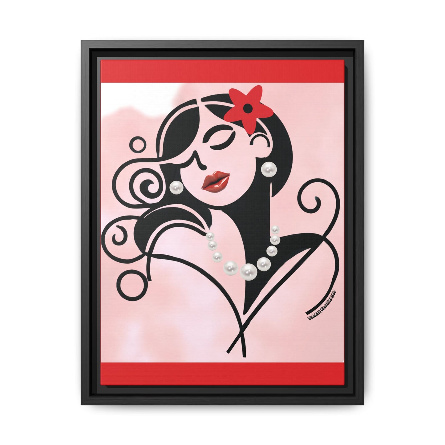 Pearls & Curls4 | Scarlet Kiss - Framed Matte Canvas Art (black or white frame)