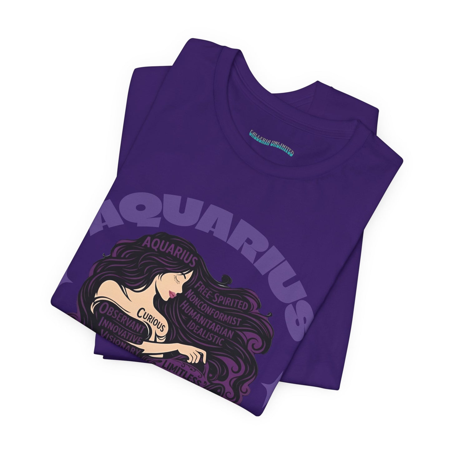 Aquarius | Word Art Graphic Tee2 (amethyst)-"Aquarius" Definition on Back