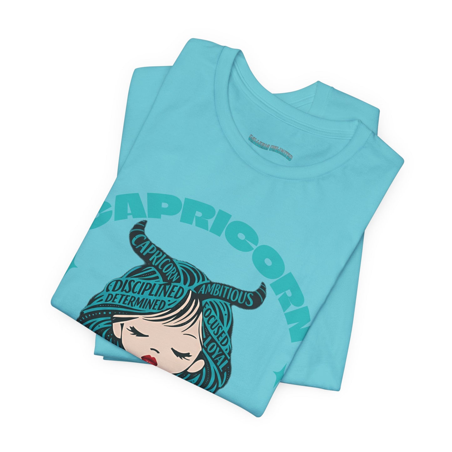 Capricorn | Word Art Graphic Tee2 (turquoise)--"Capricorn" Definition on Back