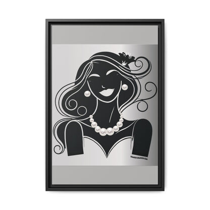 Pearls & Curls1 | Black and White - Framed Matte Canvas Art (black or white frame)