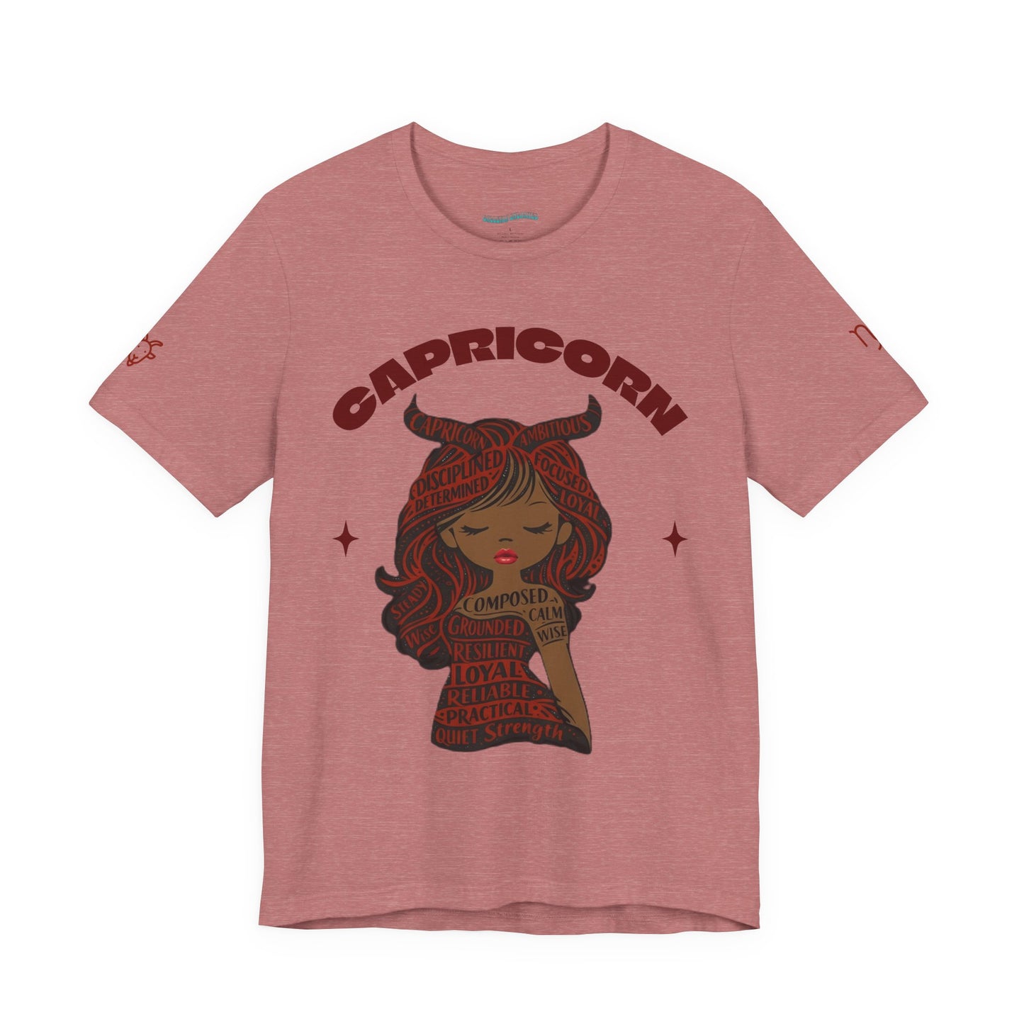 Capricorn | Word Art Graphic Tee (garnet) -- "Capricorn" Definition on Back