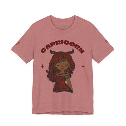 Capricorn | Word Art Graphic Tee (garnet) -- "Capricorn" Definition on Back