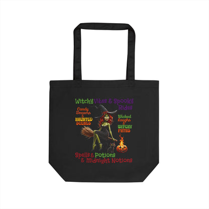 Harvest 'Ween 1 | 'Witchy Vibes' Halloween Tote Bag — "Bats & Cats & Pointy Hats" Eco Cotton Shopper