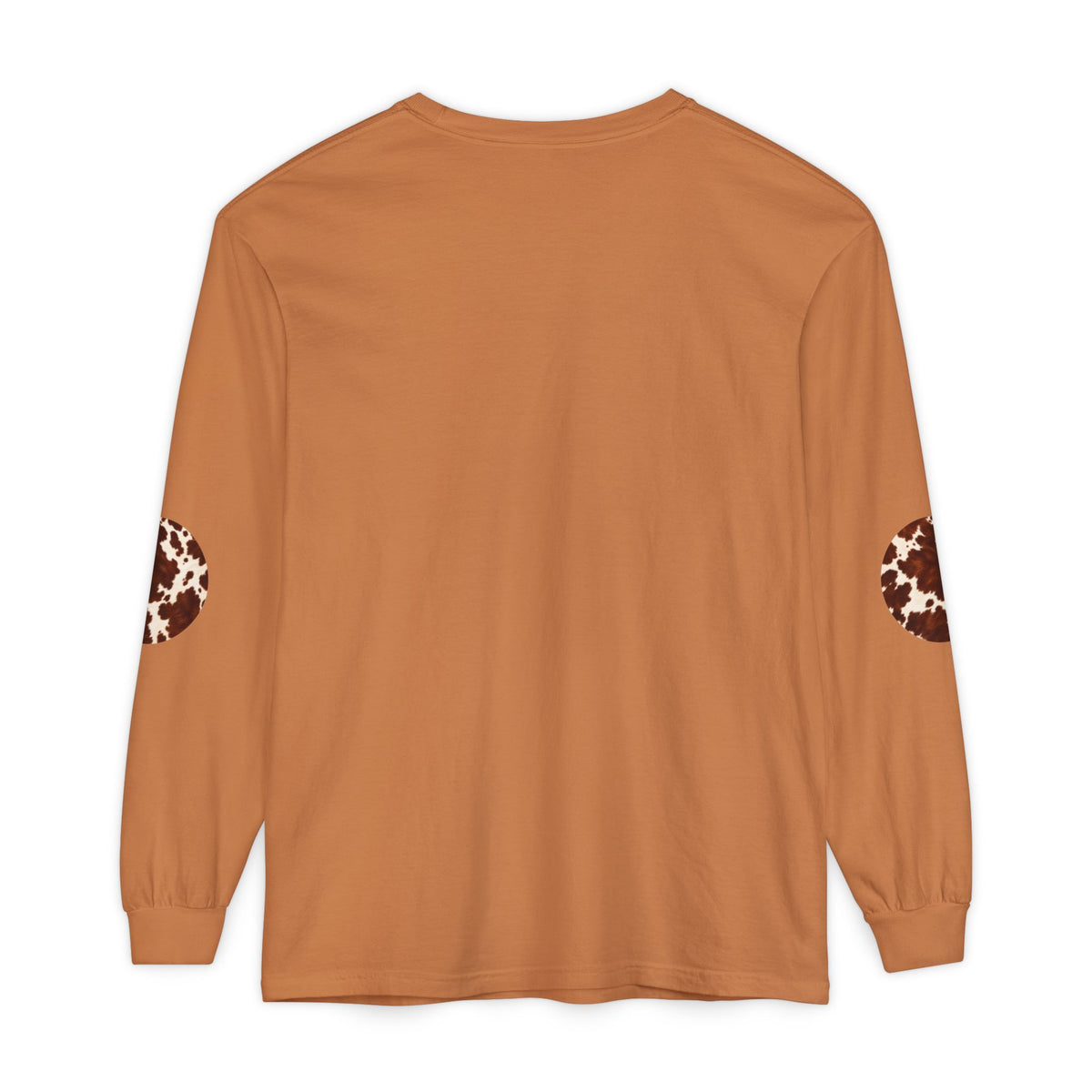 Cow| Brown & Cream Cowhide Circle Patch Long Sleeve Tee (Elbow Accents), multiple colors