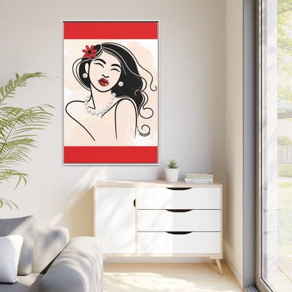 Pearls & Curls3 | Scarlet Kiss - Framed Matte Canvas Art (black or white frame)