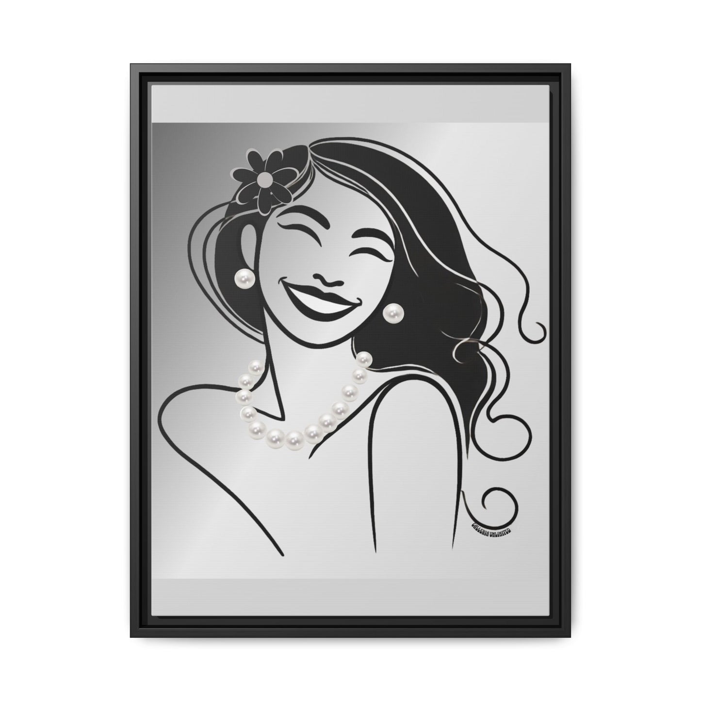 Pearls & Curls 3 | Black and White Framed Matte Canvas Wall Art