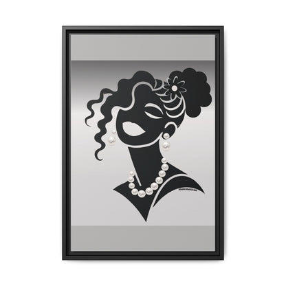 Pearls & Curls5 | Black and White - Framed Matte Canvas Art (black or white frame)