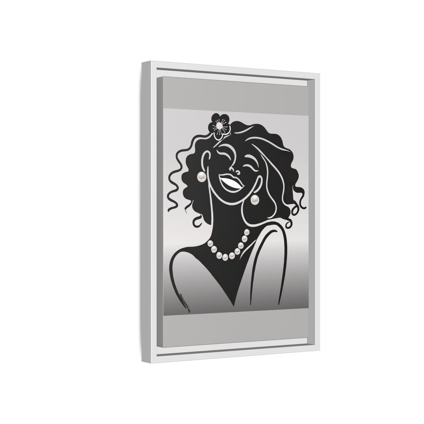 Pearls & Curls2 | Black and White - Framed Matte Canvas Art (black or white frame)