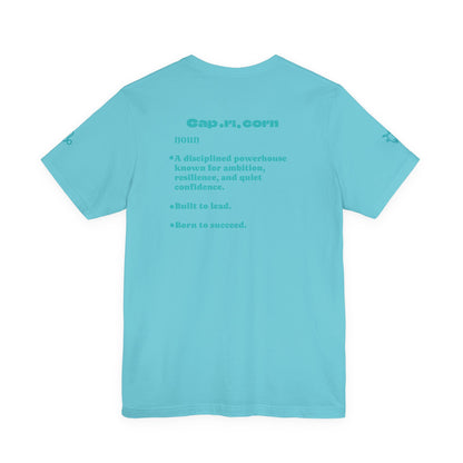 Capricorn | Word Art Graphic Tee2 (turquoise)--"Capricorn" Definition on Back