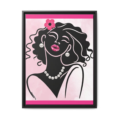 Pearls & Curls2 | Pink Pout - Framed Matte Canvas Art (black or white frame)