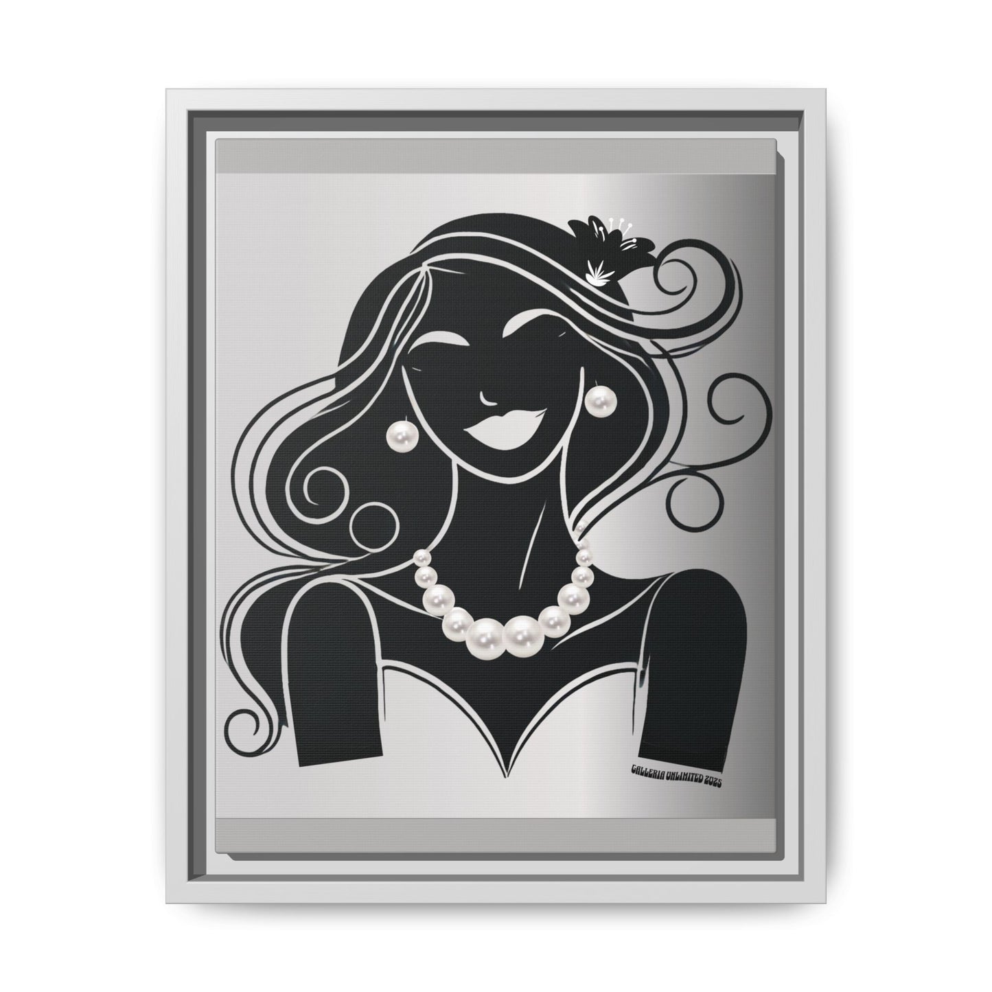 Pearls & Curls1 | Black and White - Framed Matte Canvas Art (black or white frame)