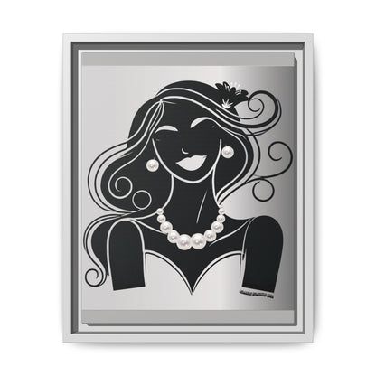 Pearls & Curls1 | Black and White - Framed Matte Canvas Art (black or white frame)