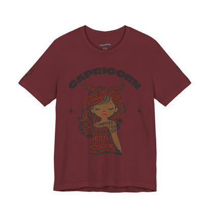 Capricorn | Word Art Graphic Tee (garnet) -- "Capricorn" Definition on Back