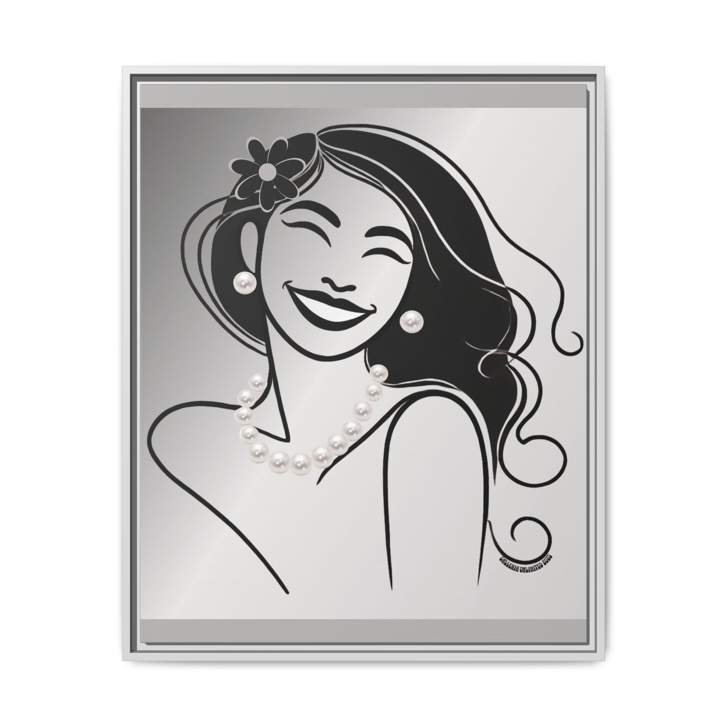 Pearls & Curls3 | Black and White - Framed Matte Canvas Art (black or white frame)