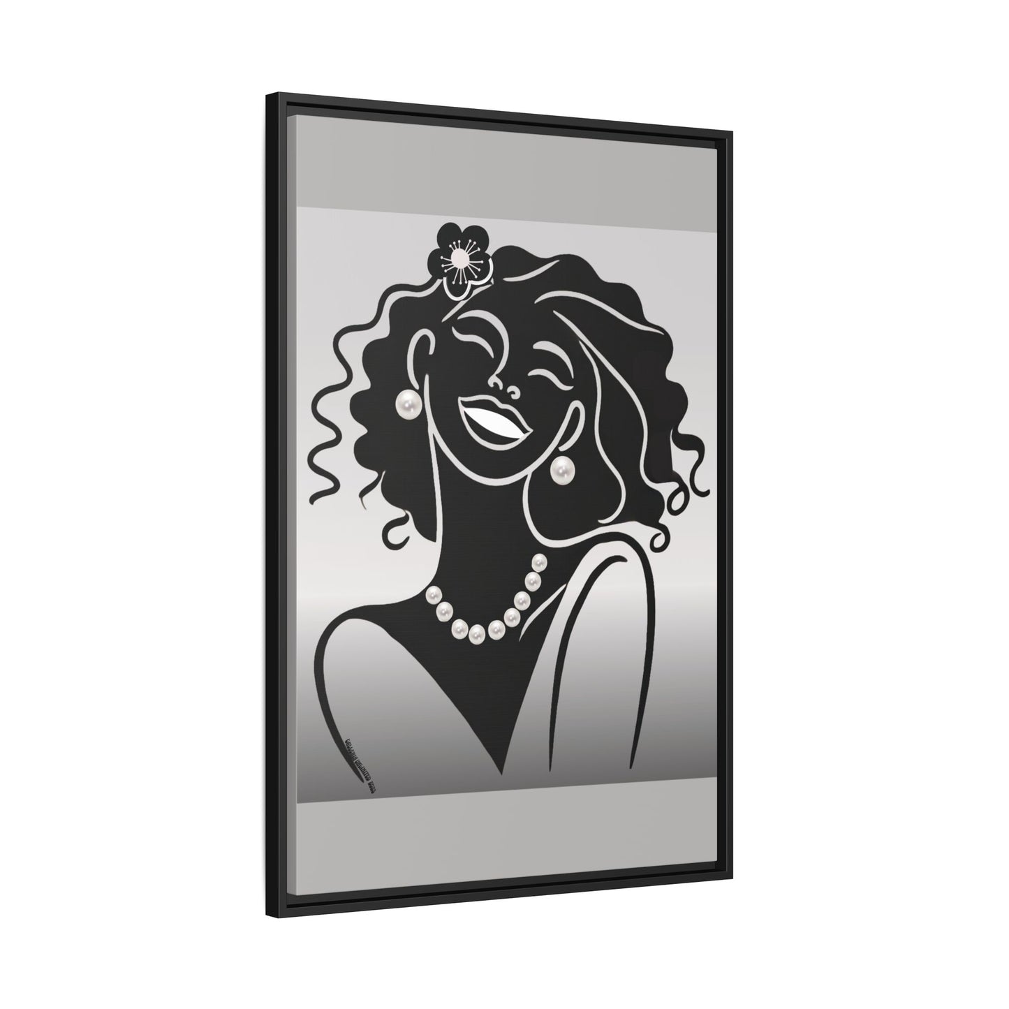 Pearls & Curls2 | Black and White - Framed Matte Canvas Art (black or white frame)