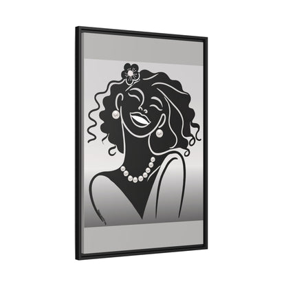 Pearls & Curls2 | Black and White - Framed Matte Canvas Art (black or white frame)