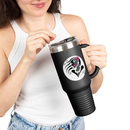 Pearls & Curls6 | Pink Pout - Insulated Travel Mug, 40oz (black or white)