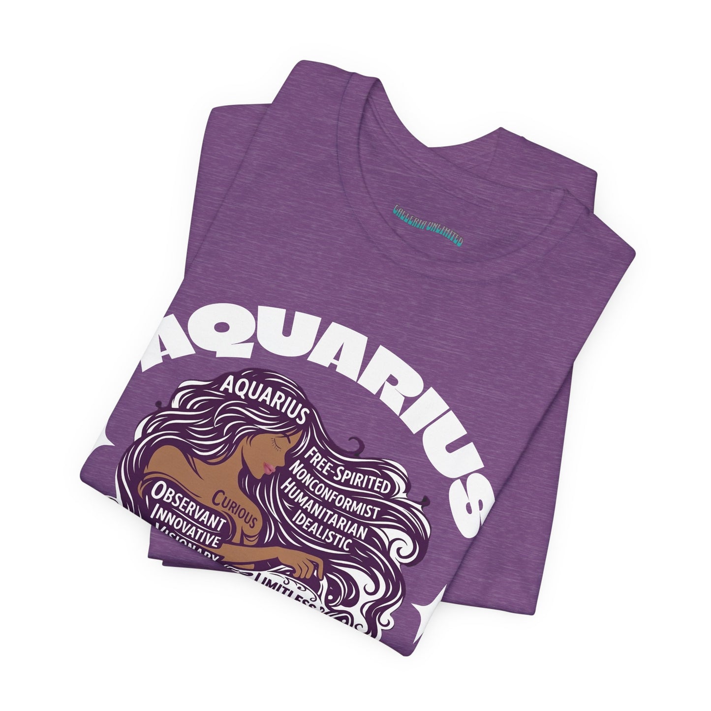 Aquarius | Word Art Graphic Tee (amethyst)-"Aquarius" Definition on Back