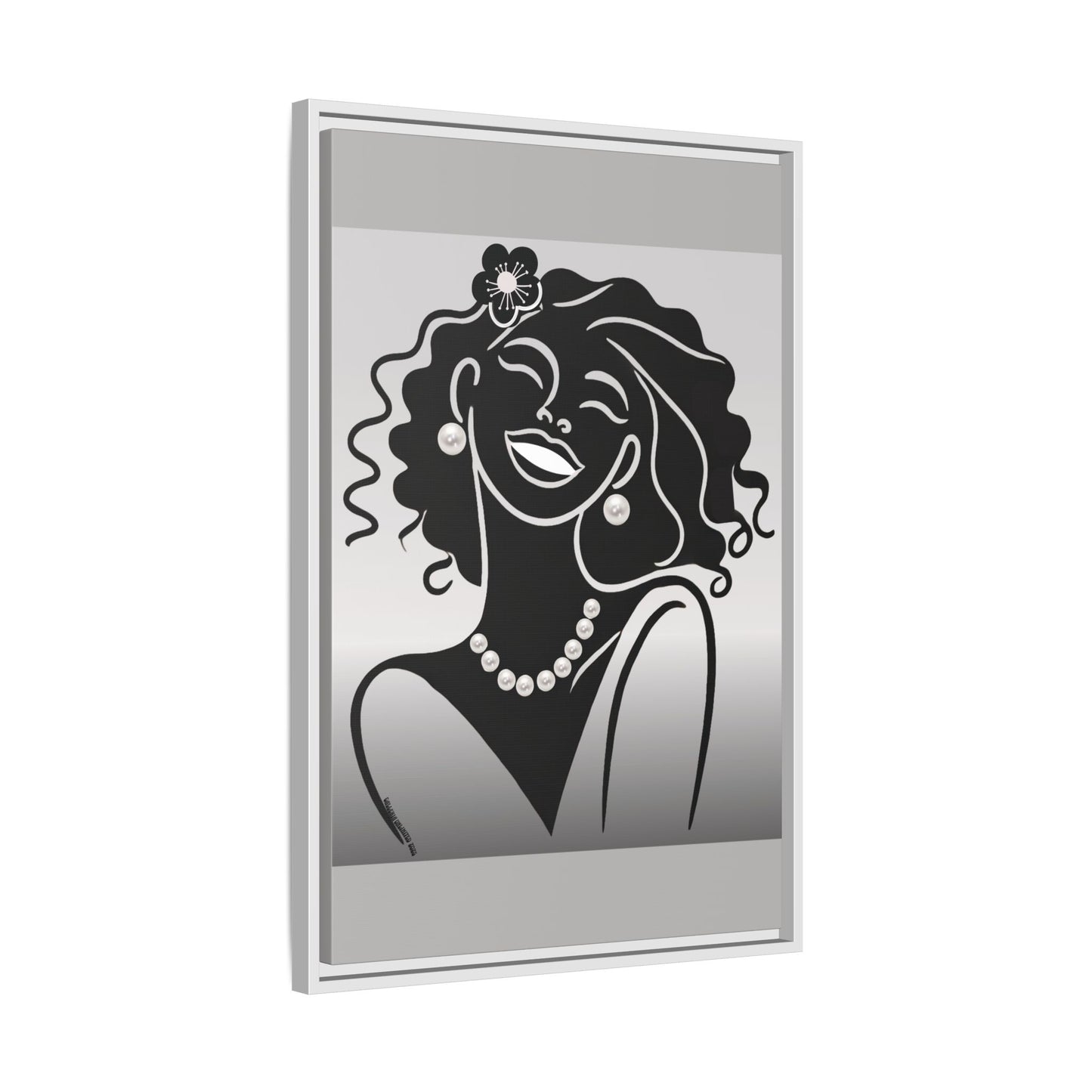 Pearls & Curls2 | Black and White - Framed Matte Canvas Art (black or white frame)