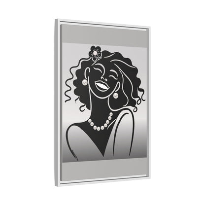 Pearls & Curls2 | Black and White - Framed Matte Canvas Art (black or white frame)