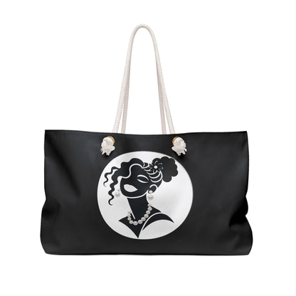 Pearls & Curls 5 | Black Double-Sided Weekender Bag