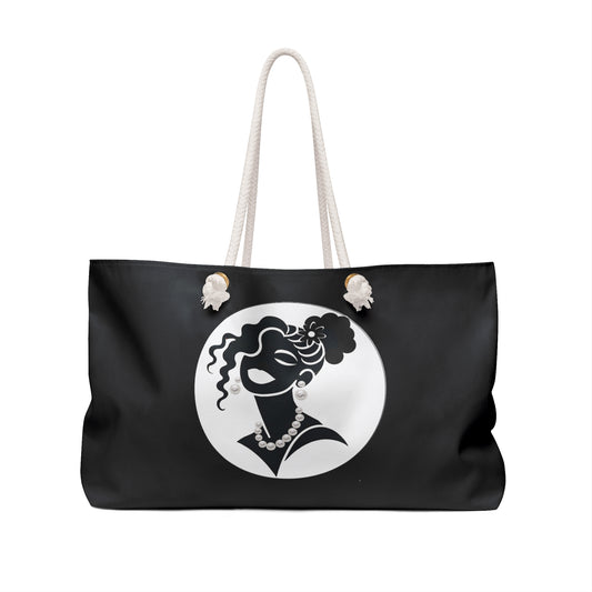 Pearls & Curls 5 | Black Double-Sided Weekender Bag
