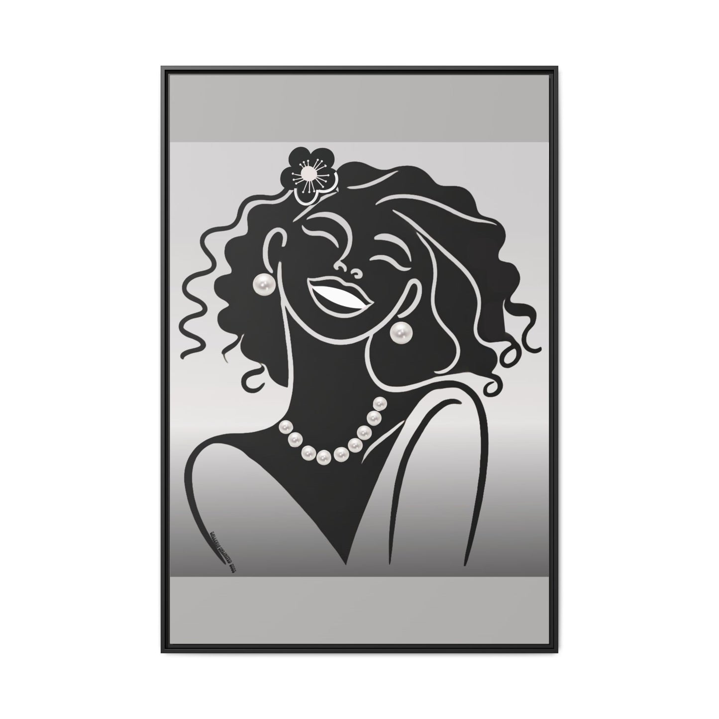 Pearls & Curls2 | Black and White - Framed Matte Canvas Art (black or white frame)