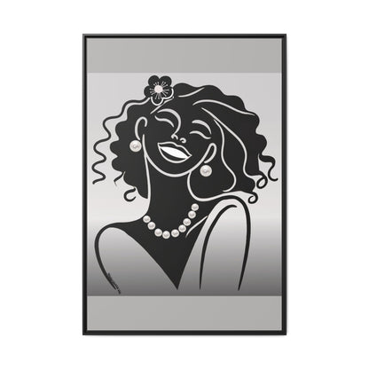 Pearls & Curls2 | Black and White - Framed Matte Canvas Art (black or white frame)