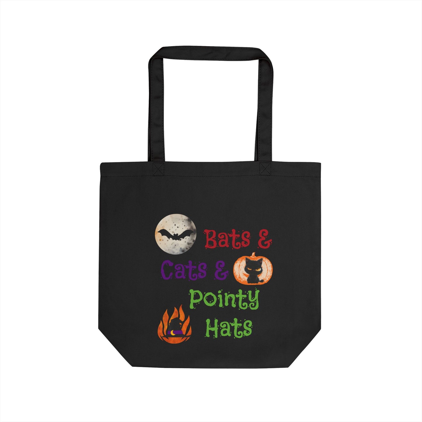 Harvest 'Ween 1 | 'Witchy Vibes' Halloween Tote Bag — "Bats & Cats & Pointy Hats" Eco Cotton Shopper