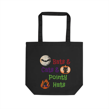 Harvest 'Ween 1 | 'Witchy Vibes' Halloween Tote Bag — "Bats & Cats & Pointy Hats" Eco Cotton Shopper