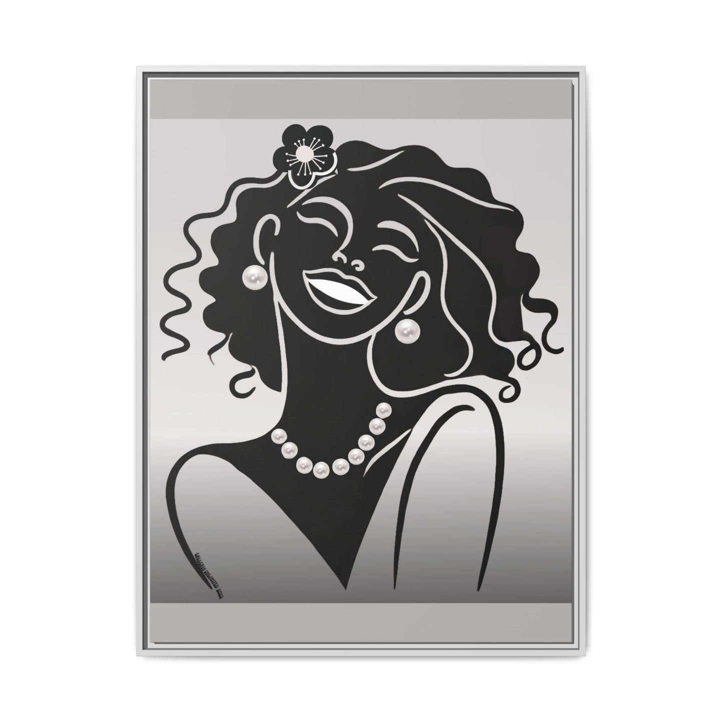 Pearls & Curls2 | Black and White - Framed Matte Canvas Art (black or white frame)