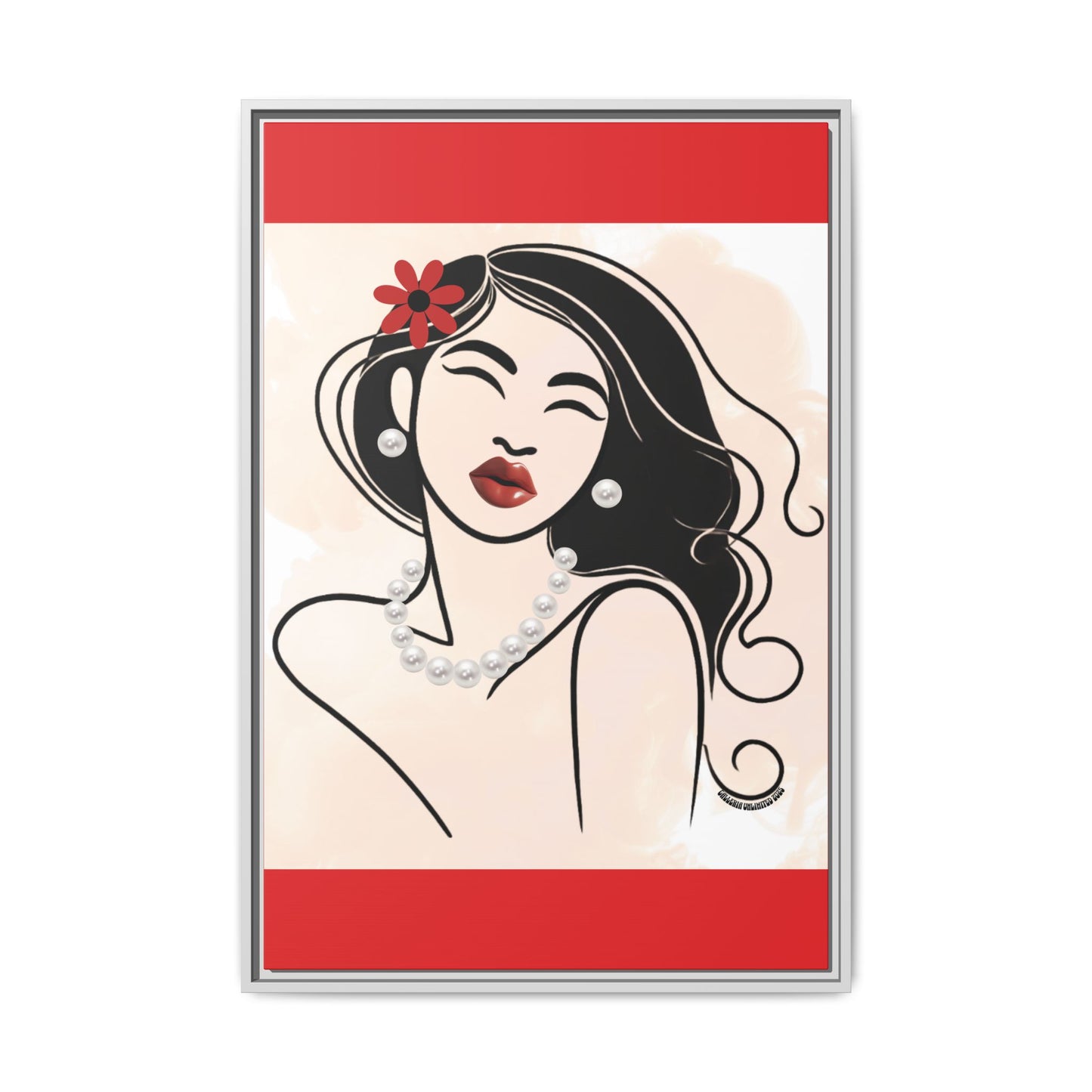 Pearls & Curls3 | Scarlet Kiss - Framed Matte Canvas Art (black or white frame)