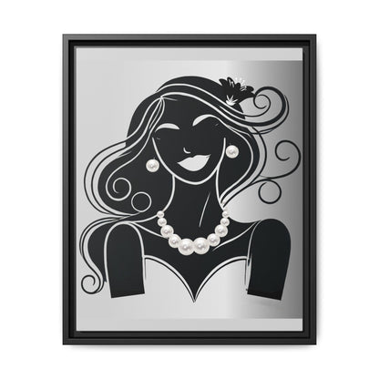 Pearls & Curls 1 | Black and White Framed Matte Canvas Wall Art