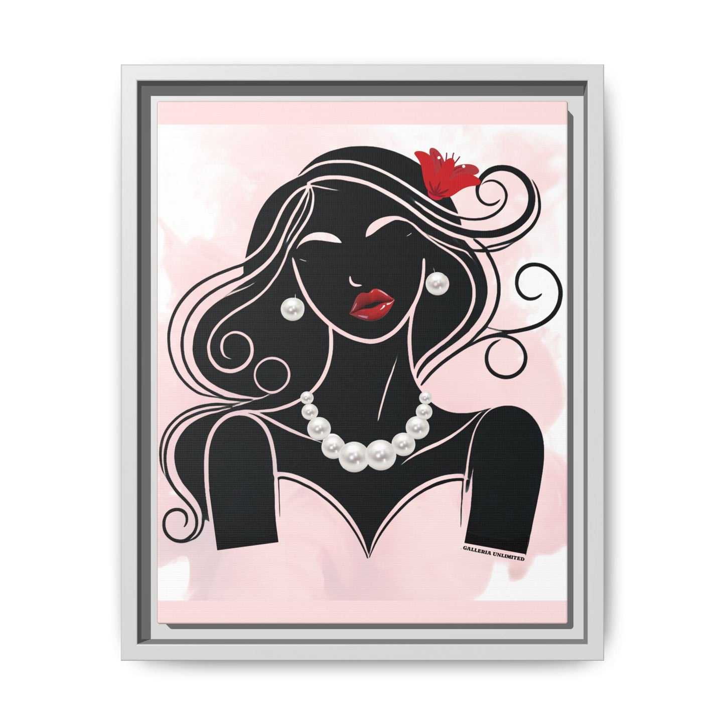 Pearls & Curls 1 | Ruby Kiss Framed Matte Canvas Wall Art (black or white frame)