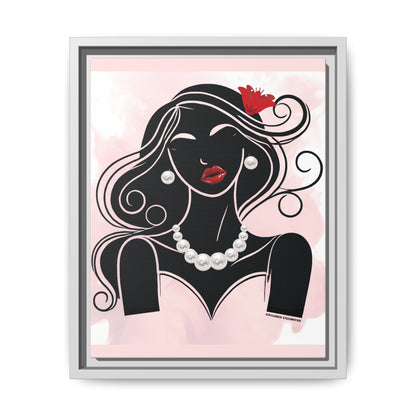 Pearls & Curls 1 | Ruby Kiss Framed Matte Canvas Wall Art (black or white frame)