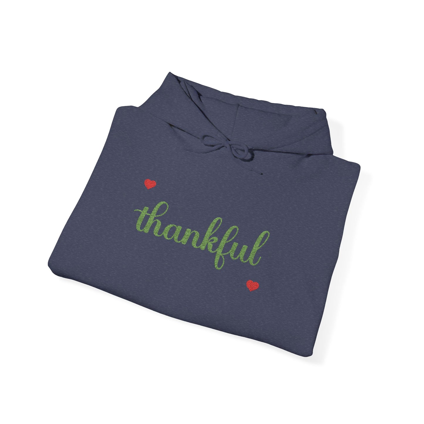 The Thankful Edit1 |Light Green Embroidered Thankful Hoodie, red hearts (multiple colors)