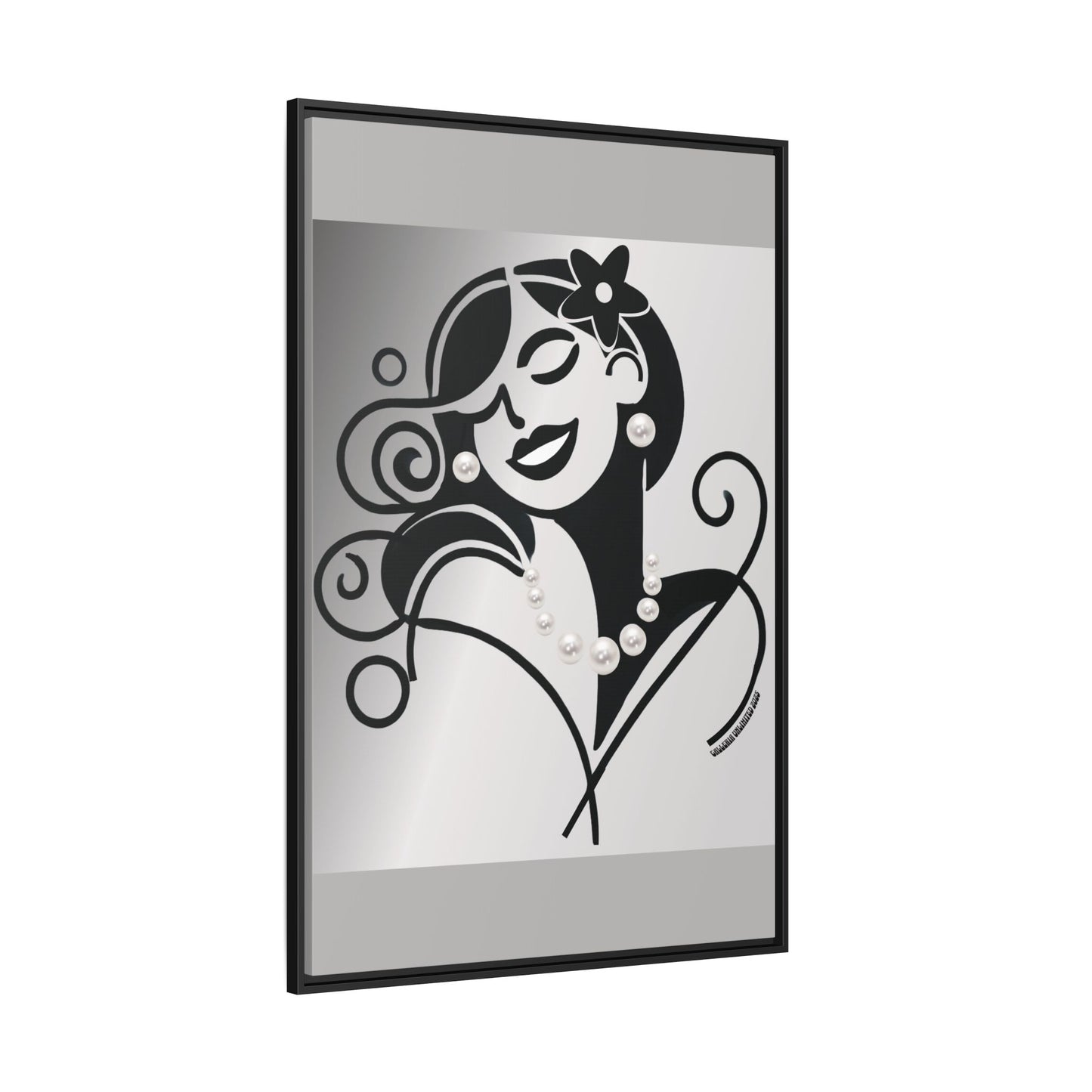Pearls & Curls4 | Black and White - Framed Matte Canvas Art (black or white frame)