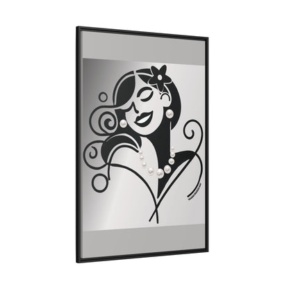 Pearls & Curls4 | Black and White - Framed Matte Canvas Art (black or white frame)