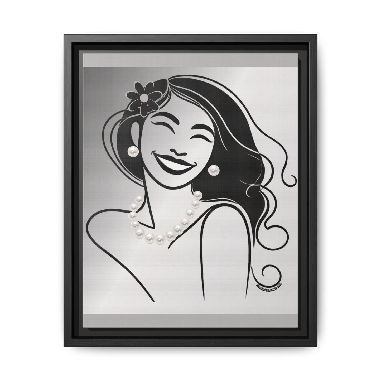 Pearls & Curls3 | Black and White - Framed Matte Canvas Art (black or white frame)