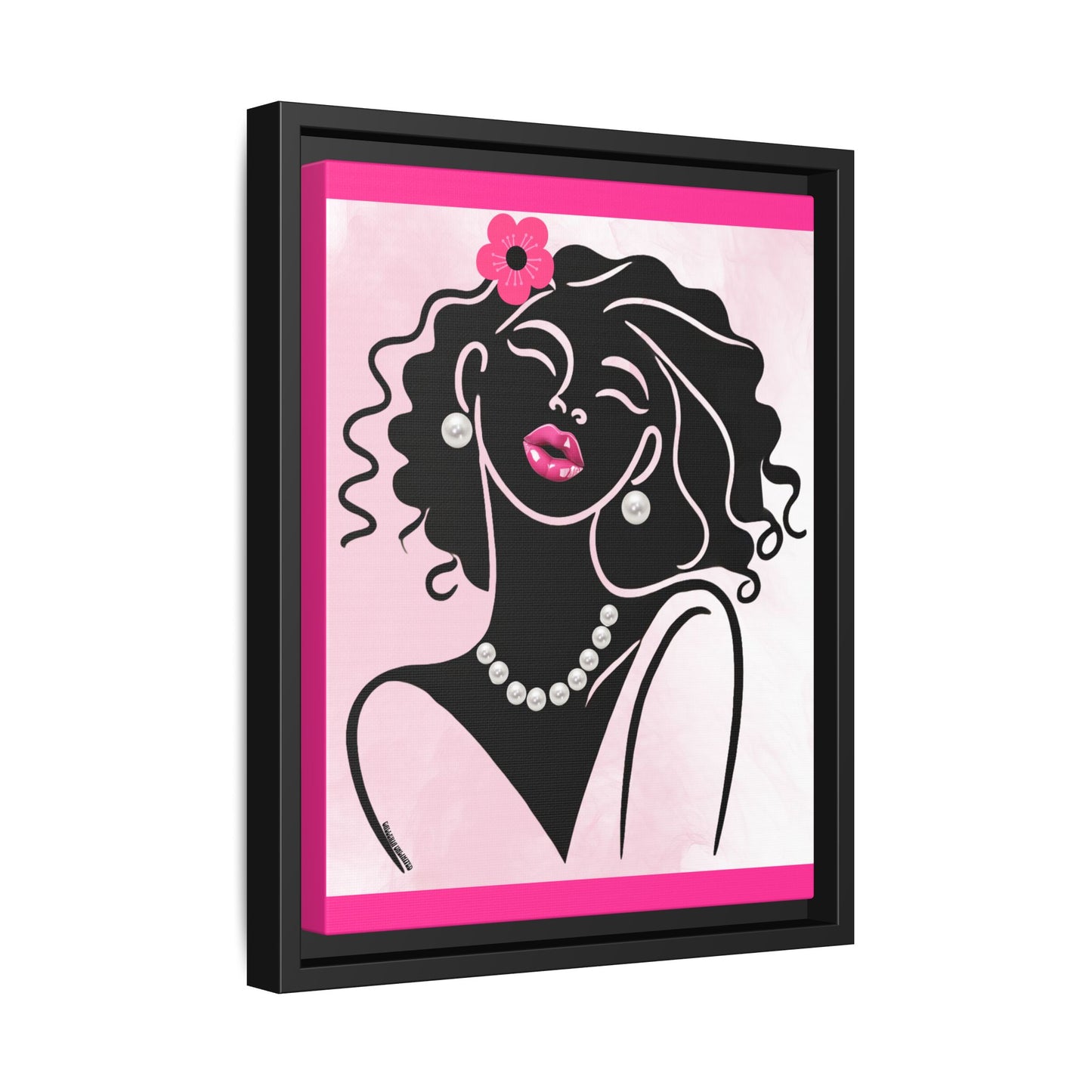 Pearls & Curls 2 | Pink Kiss Framed Matte Canvas Wall Art (black or white frame)