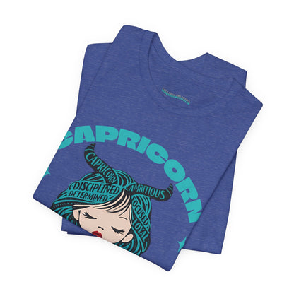 Capricorn | Word Art Graphic Tee2 (turquoise)--"Capricorn" Definition on Back