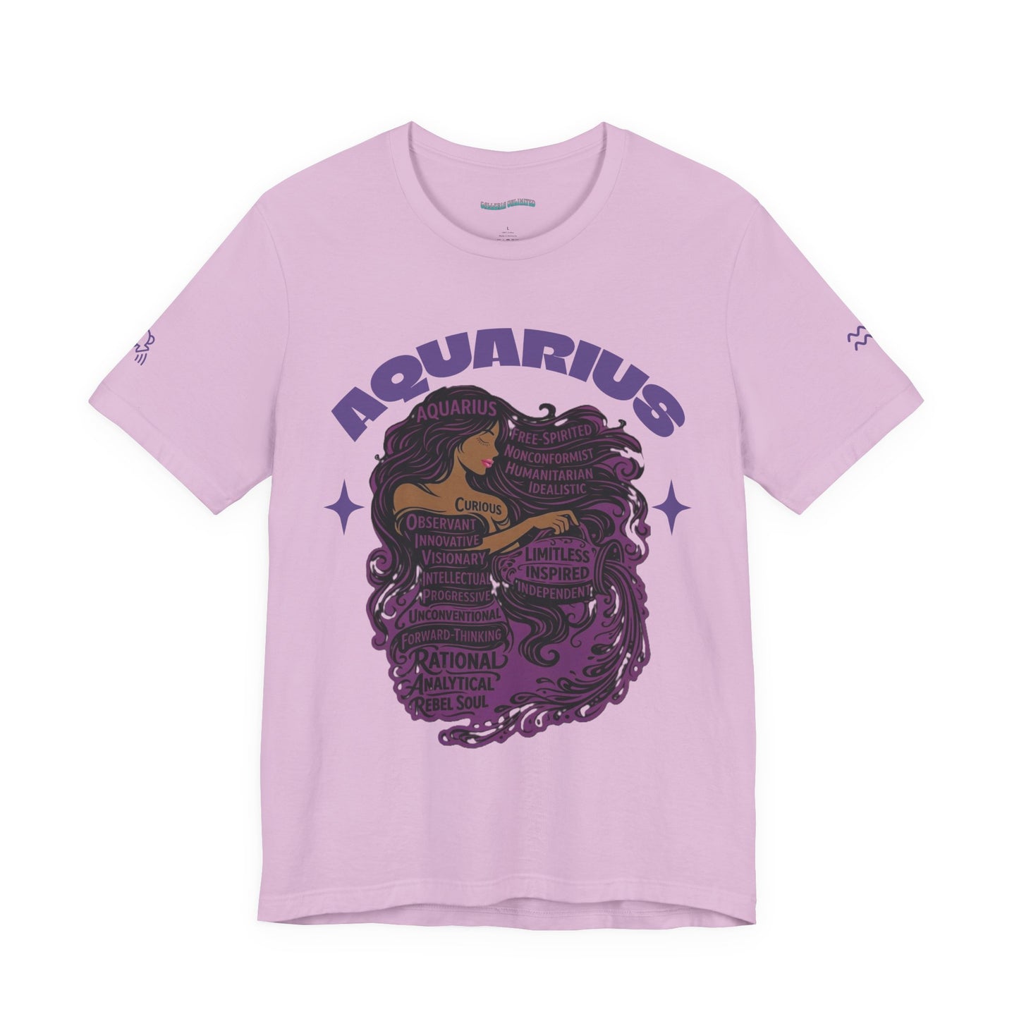 Aquarius | Word Art Graphic Tee (amethyst)-"Aquarius" Definition on Back