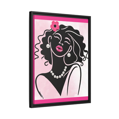 Pearls & Curls2 | Pink Pout - Framed Matte Canvas Art (black or white frame)