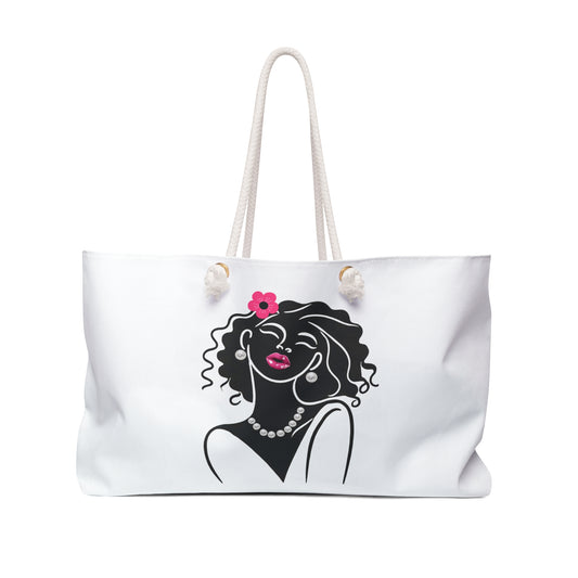 Pearls & Curls 2 | White Double-Sided Weekender Bag