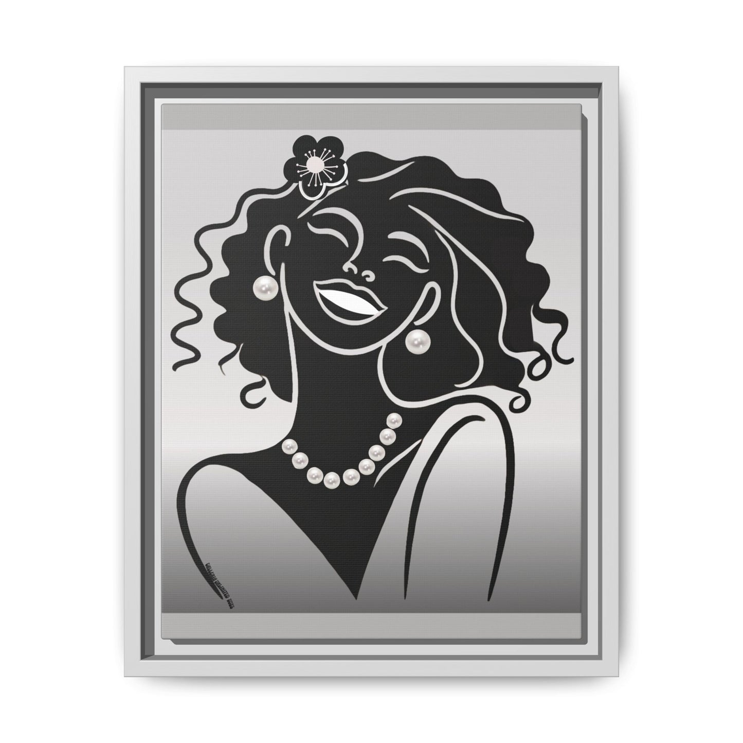 Pearls & Curls2 | Black and White - Framed Matte Canvas Art (black or white frame)